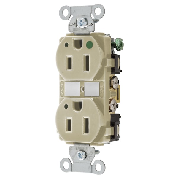 Straight Blade Receptacle, 5-15R, 15 A, 125V AC, 2 Pole, 3 Wire, Grounded